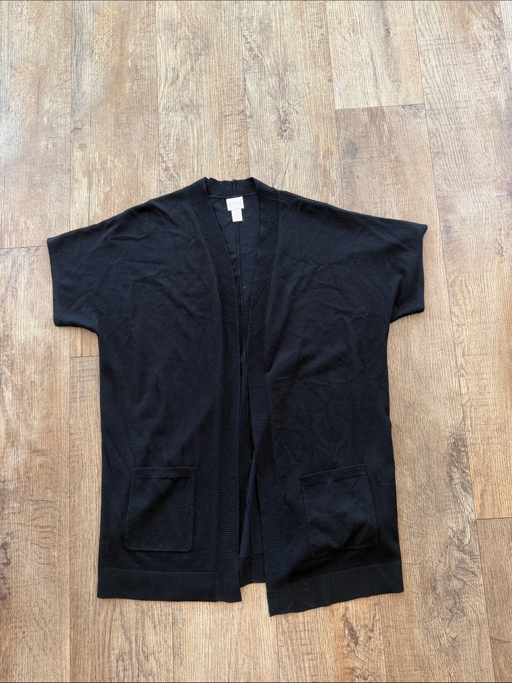 Chico's Black Open-Front Short Sleeve Cardigan